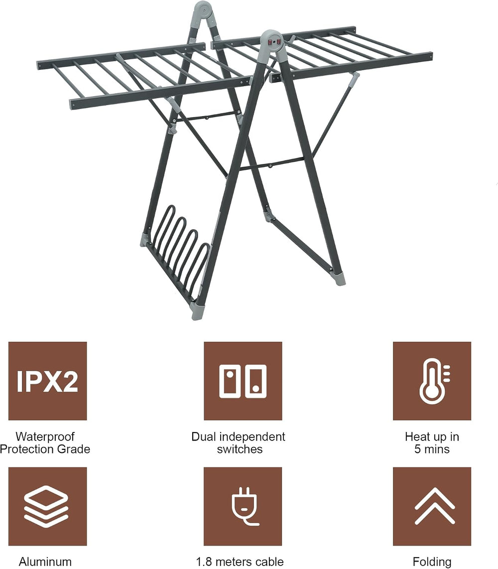 Heating Clothes Drying Rack Foldable Shoes Socks Space Gray