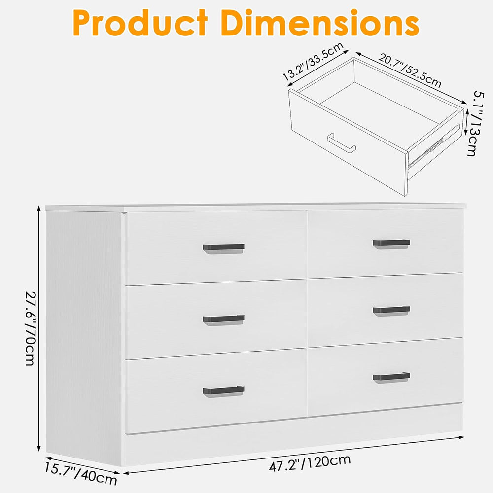 Bigbiglife Wood Dresser for Bedroom, 6 Drawer Double Dresser, Modern Chest of...