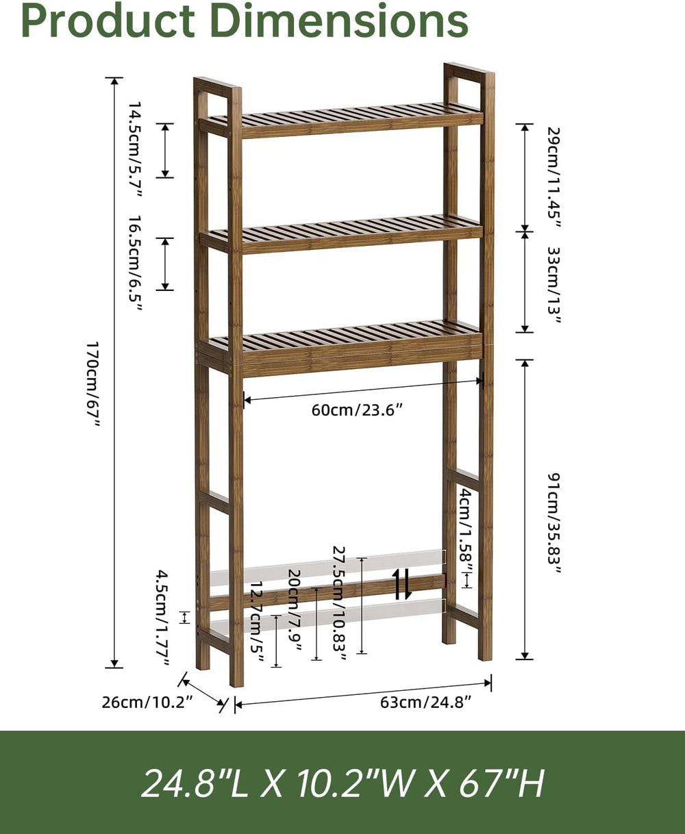 SMIBUY Bathroom Storage Shelf, Bamboo Over-The-Toilet Organizer Rack, Freesta...