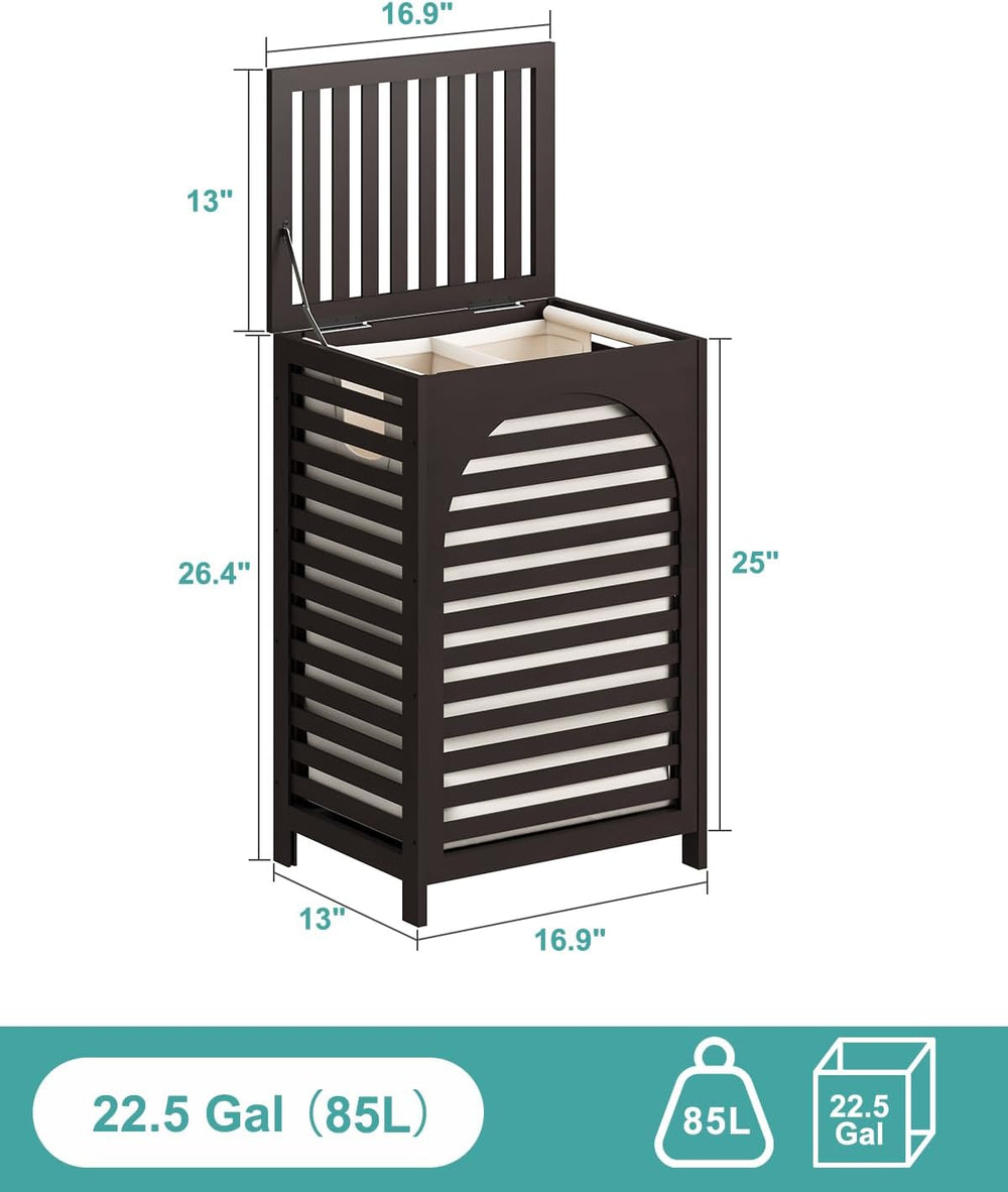 Laundry Hamper, 22.5 Gallon (85L) Bamboo Wood Clothes Laundry Basket with Lid...