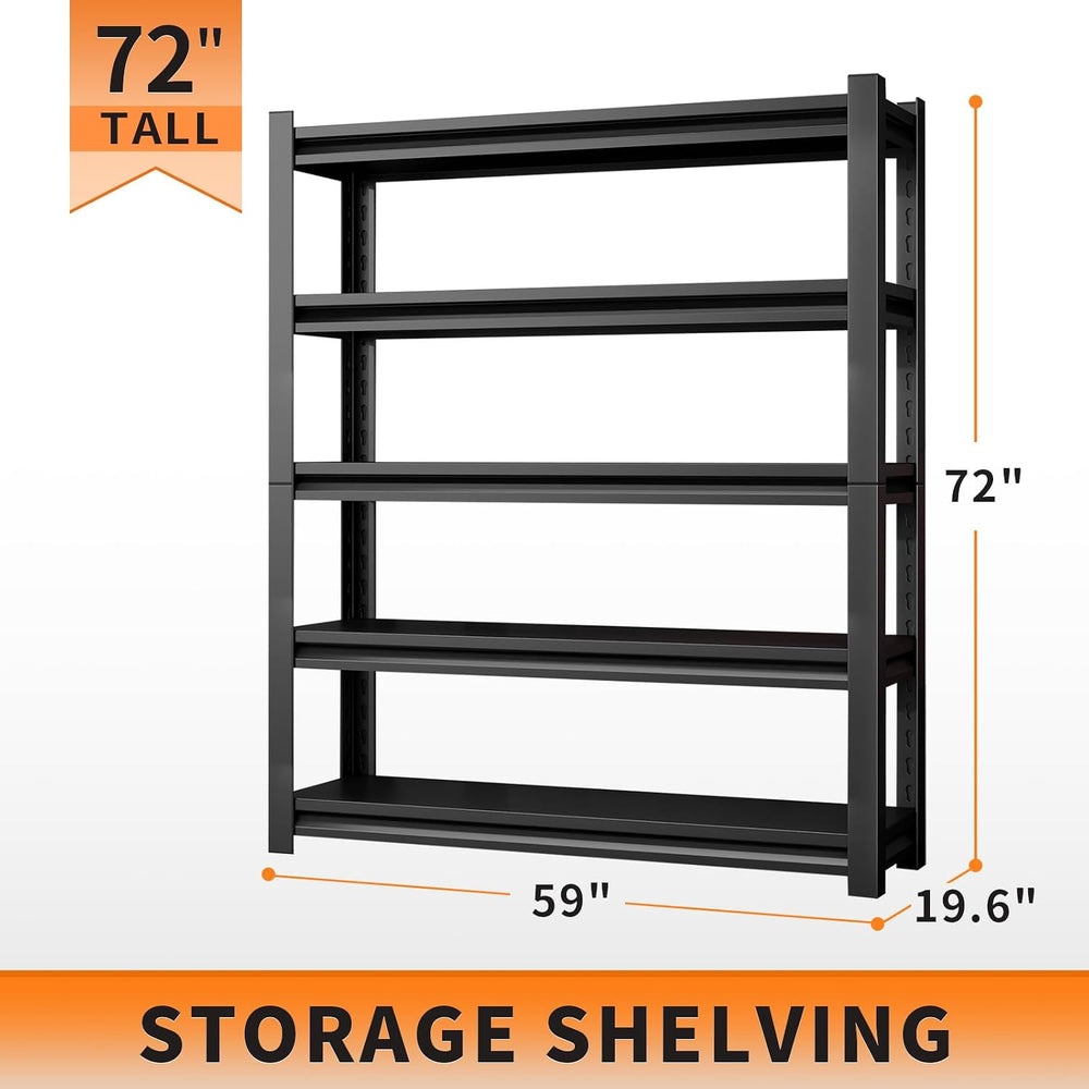 72" H Adjustable Garage Shelving 2500LBS Storage Shelves 5-Tier Heavy Du...