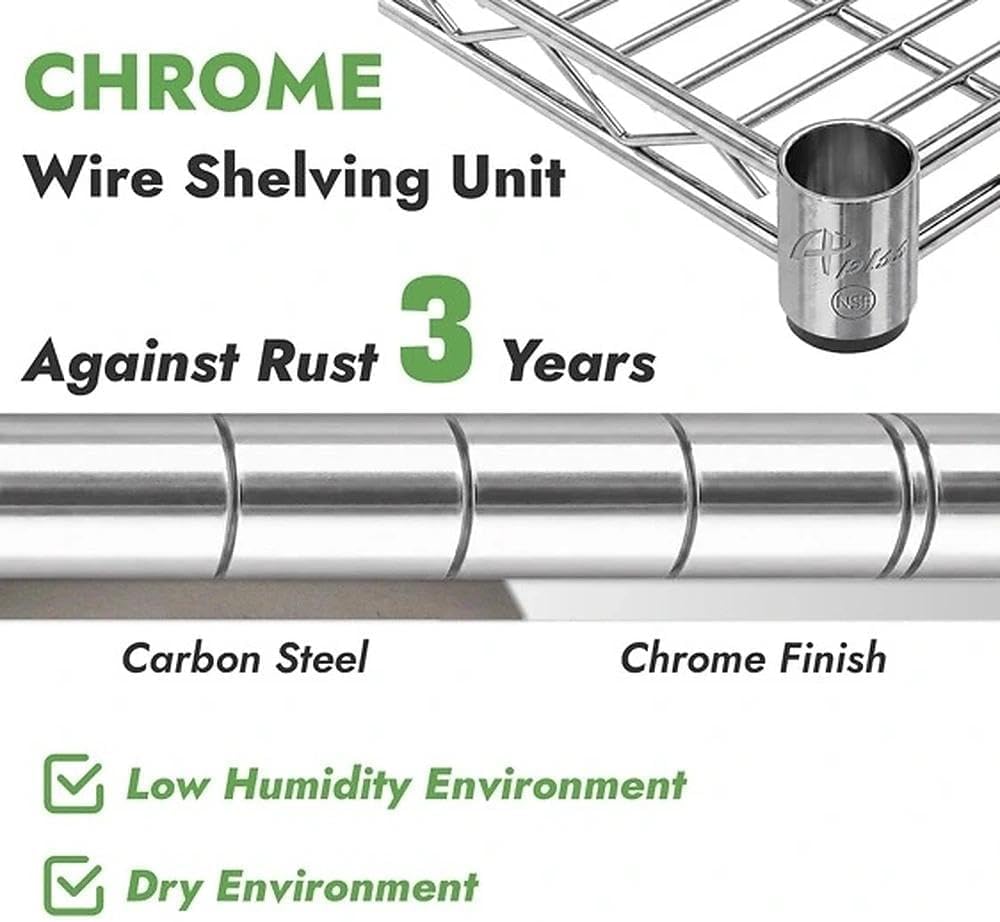 APLSS NSF 4-Tier Chrome Storage Shelves, 18"x36"x63", Dry Envi...