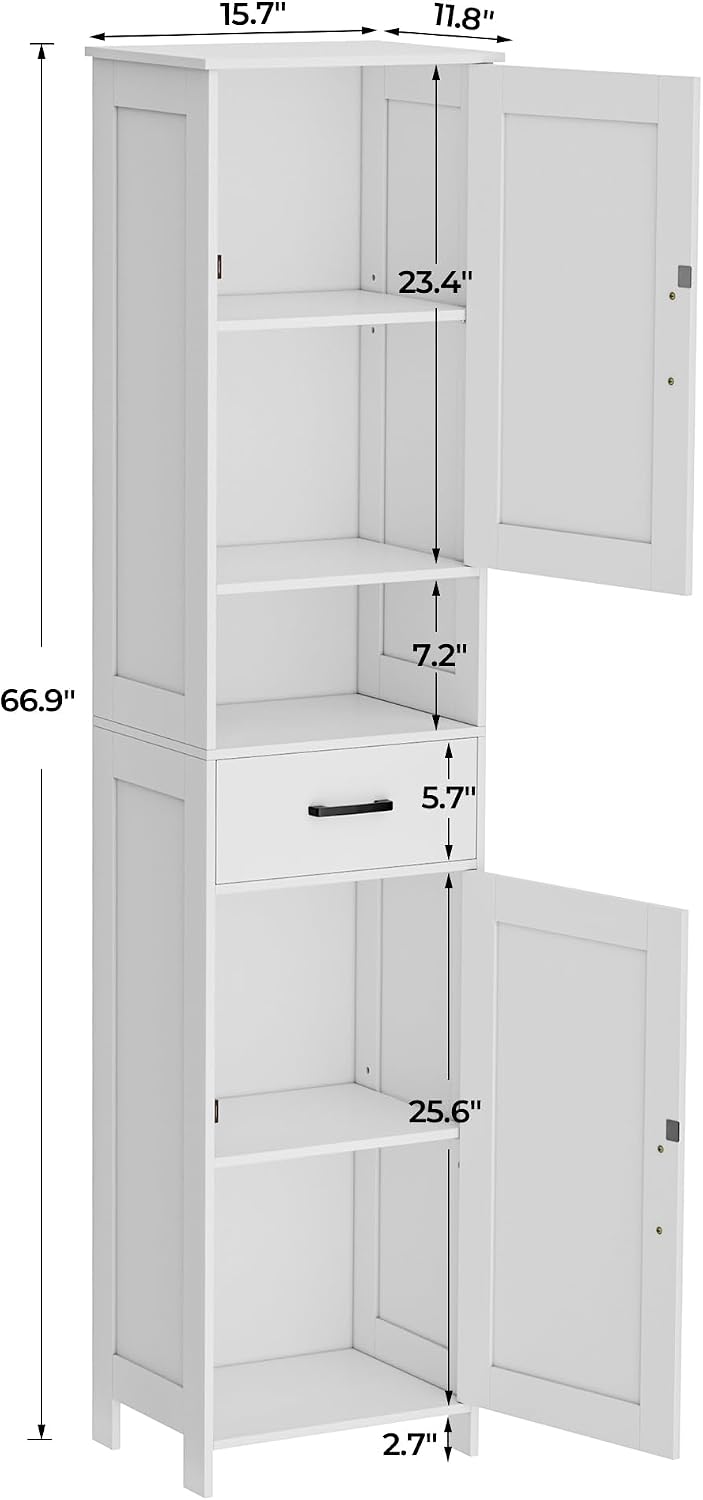 Homhedy 67" H Tall Bathroom Storage Cabinet with Barn Doors and Drawer