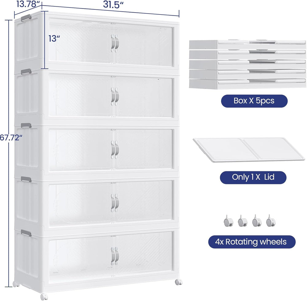 200Gal/800QT 5-Tiers Extra Large Stackable Storage Bins with Lid, Collapsible...