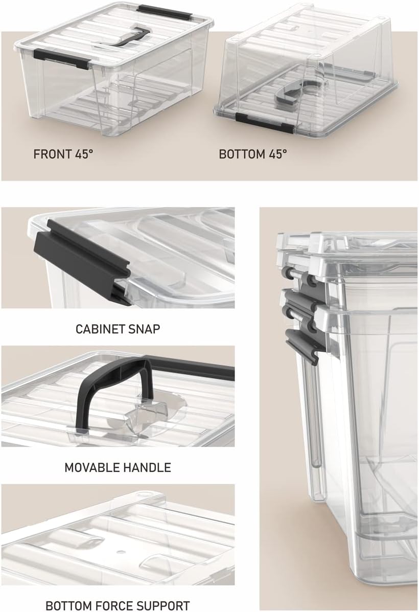 WYT 12 Pack Small 5-Quart Clear Plastic Storage Bins with Lids and Latch Buck...