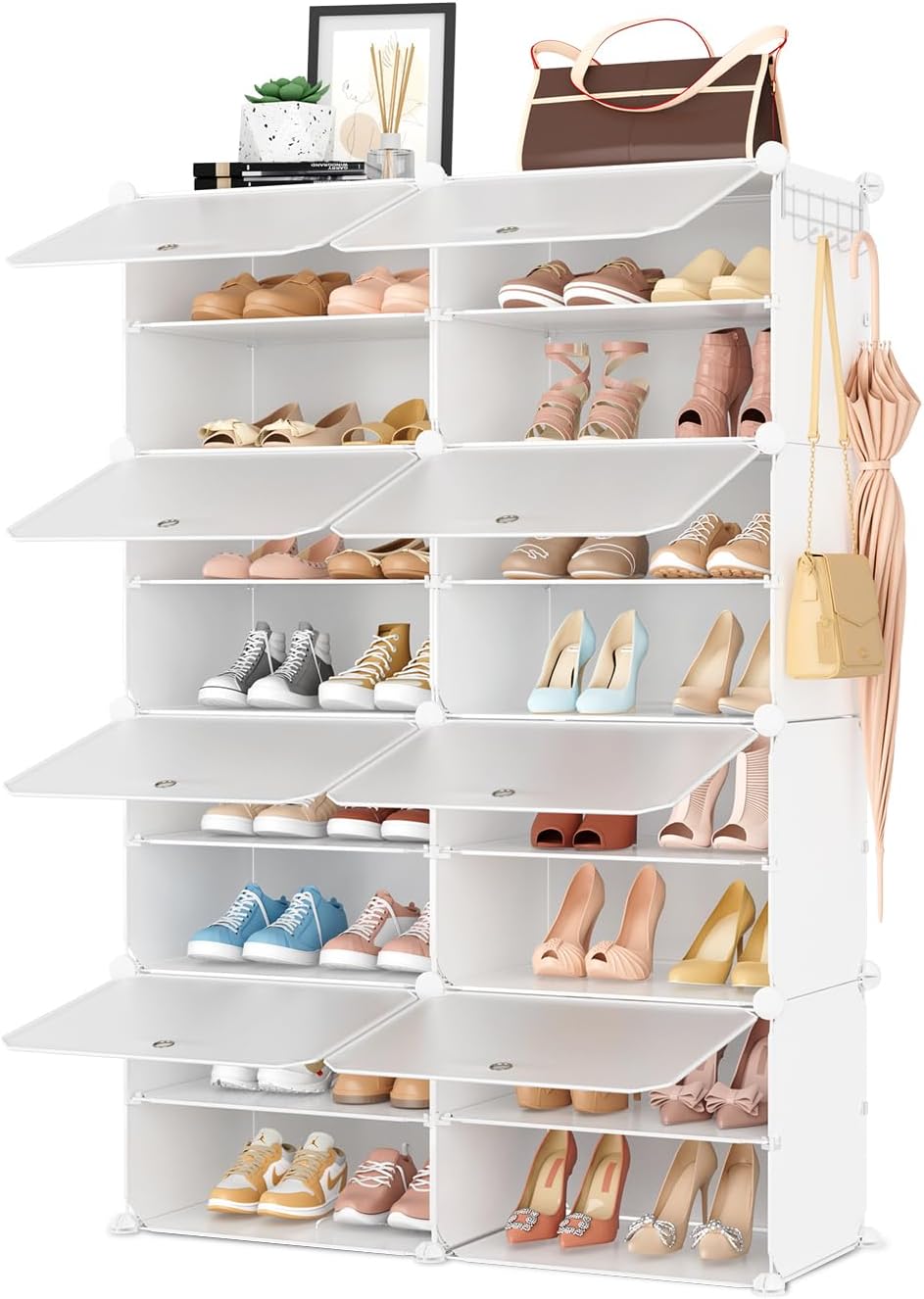 Shoe Rack 8 Tier Shoe Storage Cabinet with Door 32 Pair Tall Shoes Rack Organ...