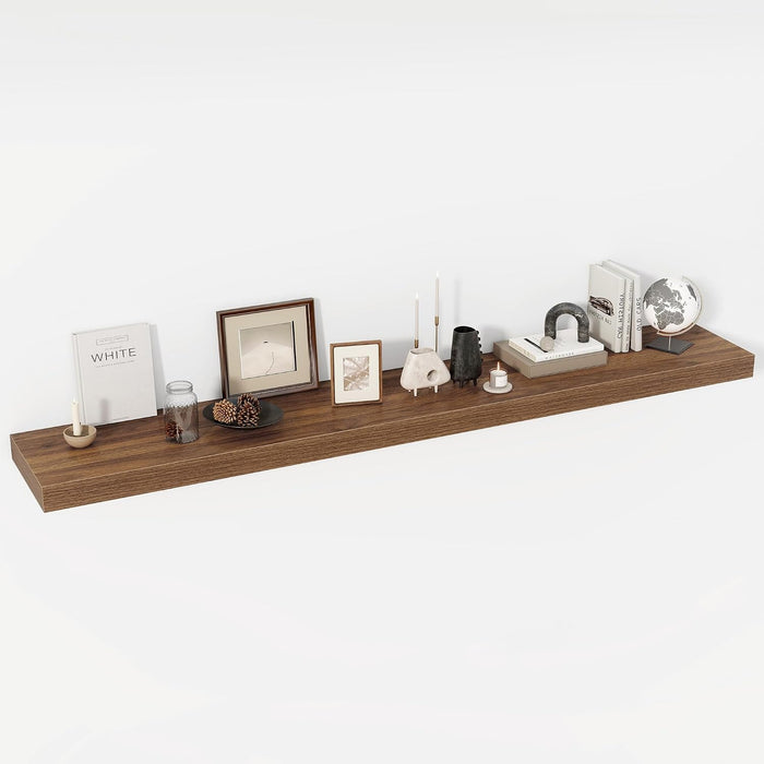 Acovy 72 Inch Floating Shelves, 12" Deep Floating Shelf Wall Mounted, 72" Wall Shelves, Rustic Deep Bookshelf, Extra Deeper & Thicker Display Shelves for Bedroom, Living Room, Walnut, Set of 1