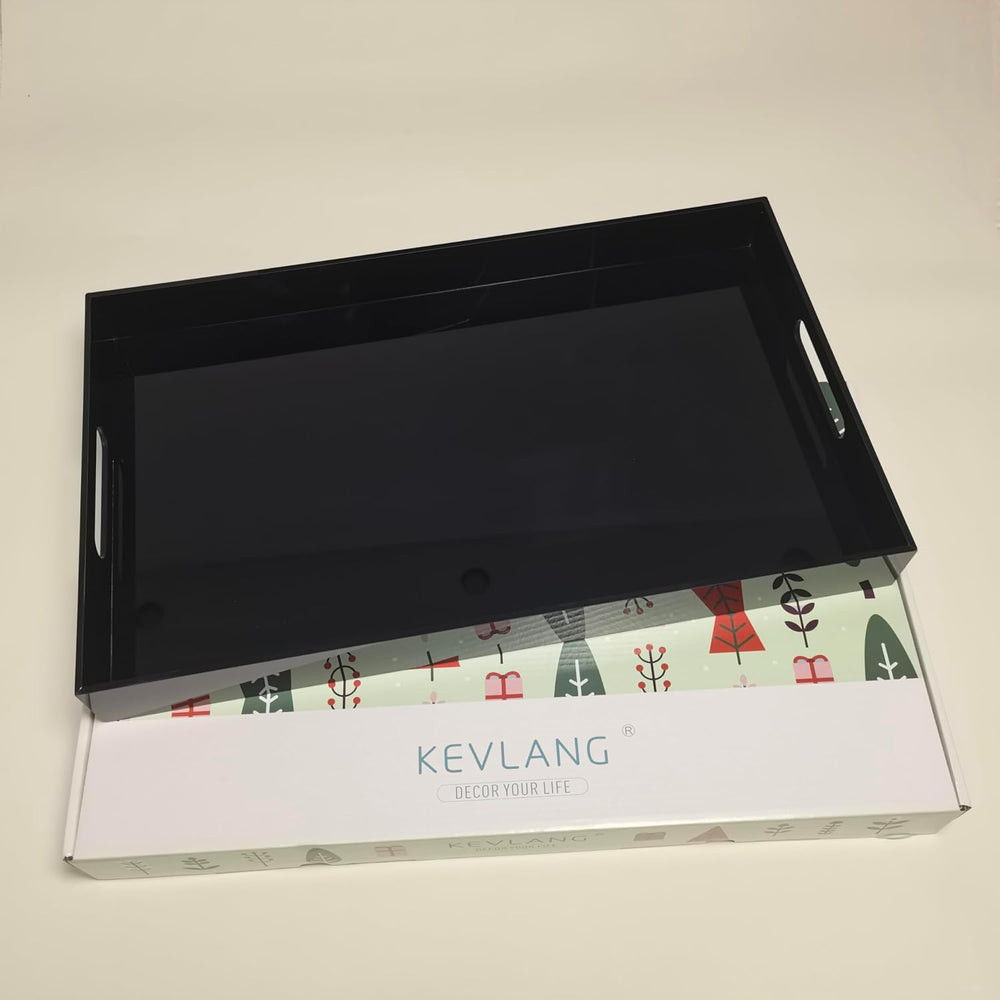 Glossy Black Sturdy Acrylic Serving Tray with Handles-12x20Inch-Serving Coffe...