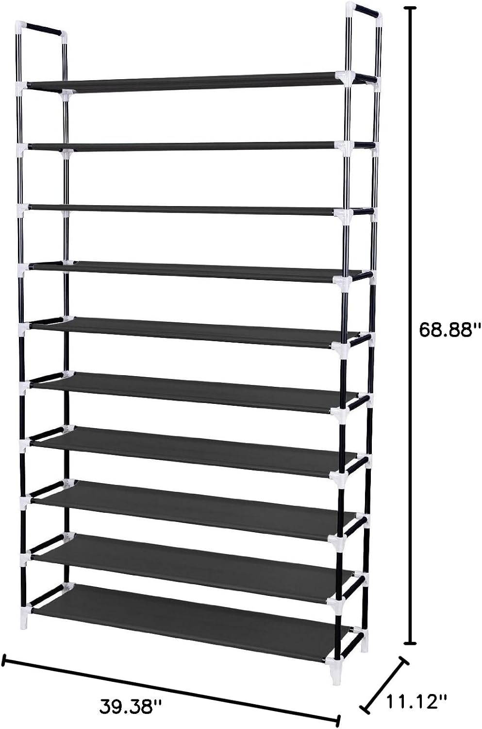 10 Tiers Shoe Rack 50 Pairs Non Woven Fabric Shoe Tower Storage Organizer, Bl...