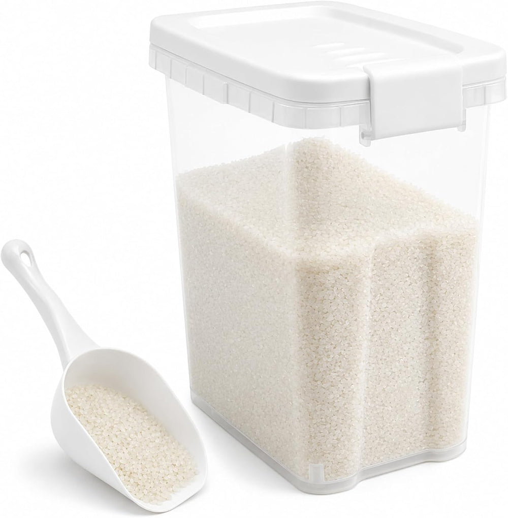 Rice Storage Container 10-15 Lbs, Airtight Flour Dry Food Bin with Scoop