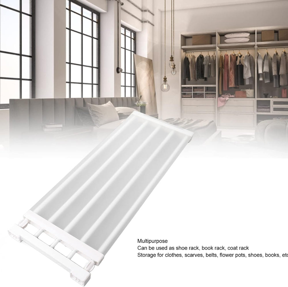 Expandable Closet Shelf, 20kg/44lb Load Adjustable Tension Rod Shelf Steel Tu...
