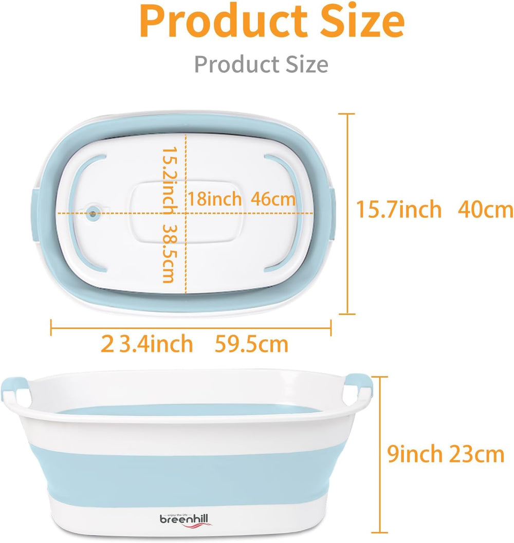 Collapsible Dog Bath Tub, Portable Puppy Bathtub with Drain Plug, Blue
