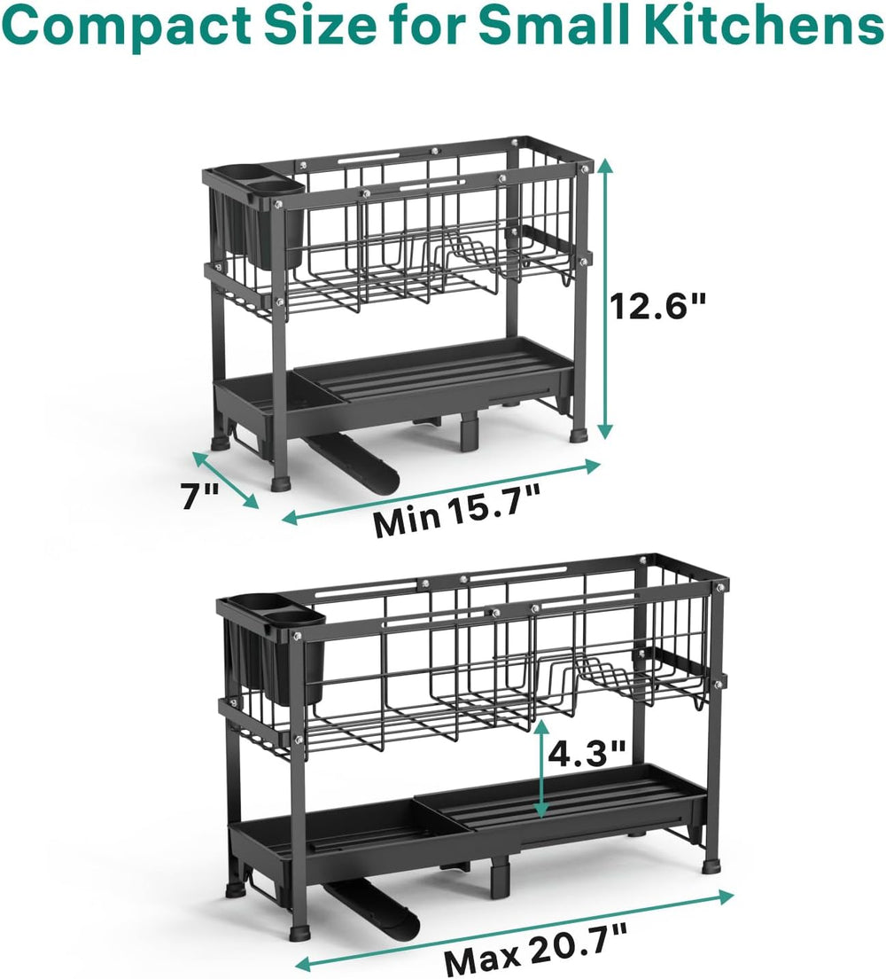 GSlife Narrow 2 Tier Dish Drying Rack - Expandable for Small Kitchens & RVs