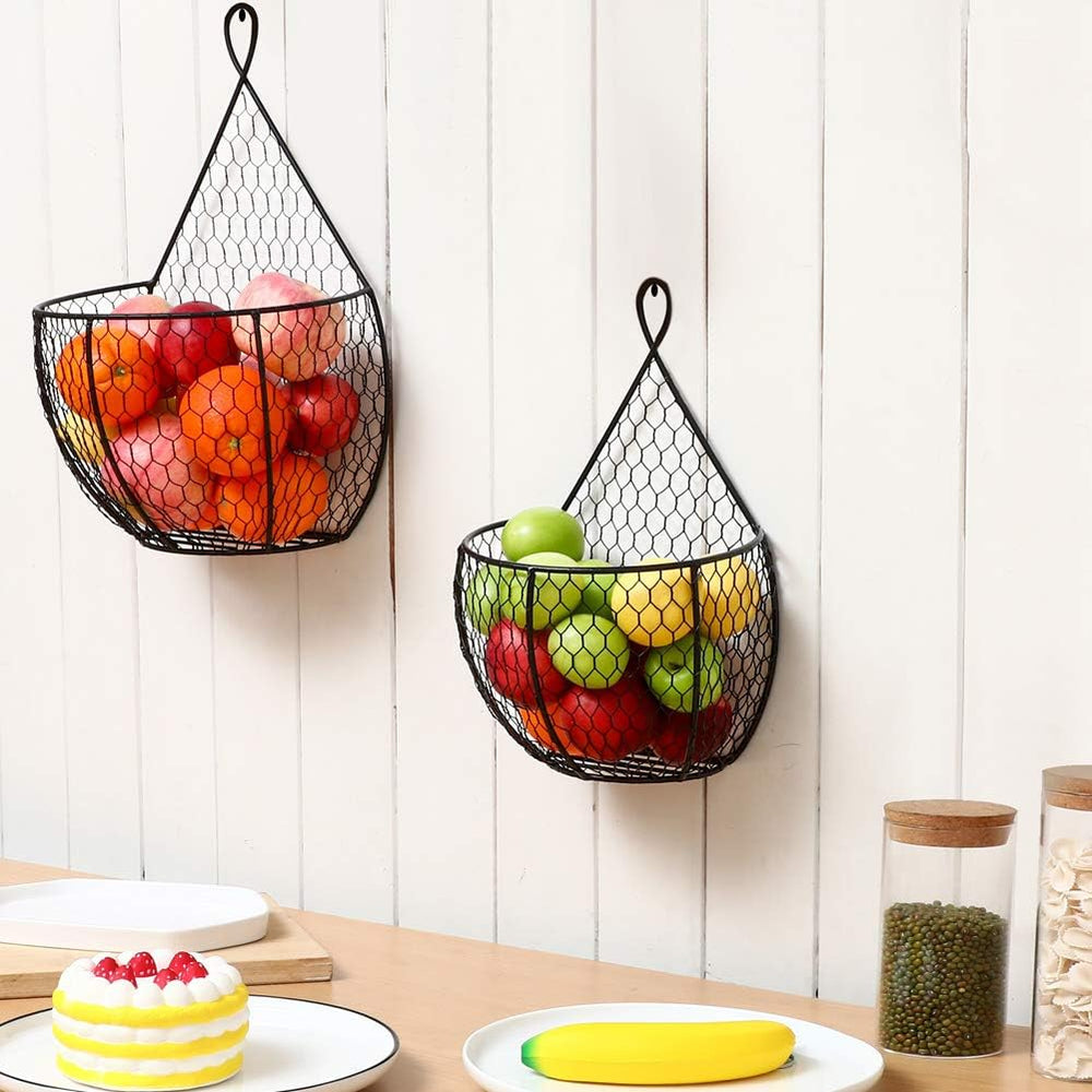 ERYTLLY Metal Fruit And Vegetable Storage Hanging Basket Wall Mounted, For Ki...