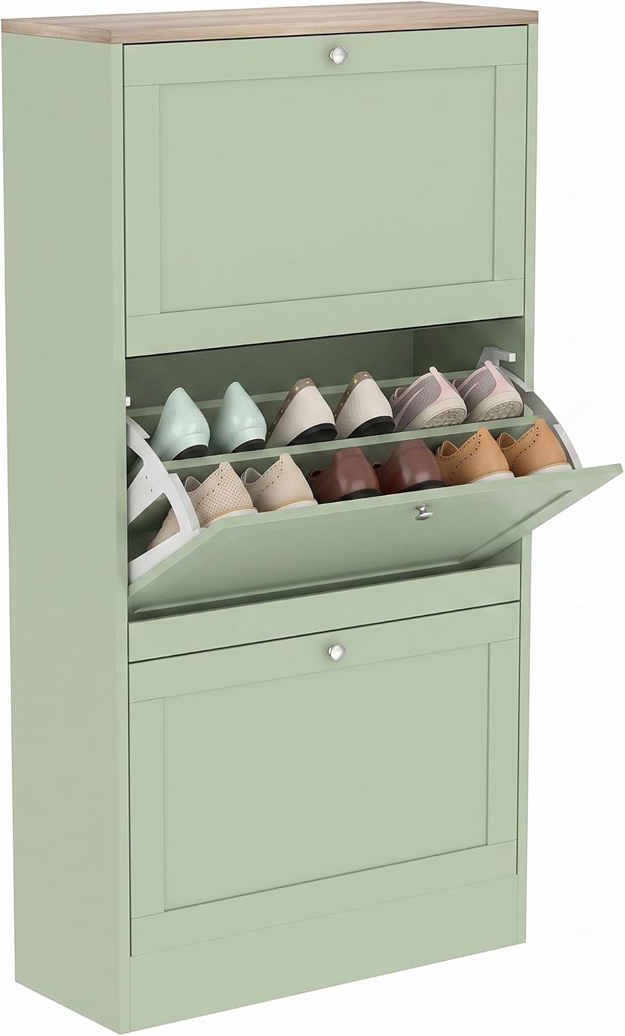 HOMCOM Modern Shoe Storage Cabinet with 3 Flip Drawers, Wooden Freestanding S...