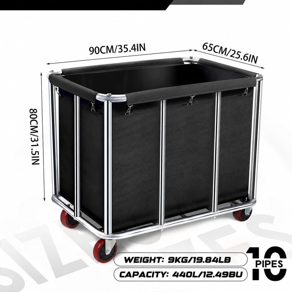 Commercial Laundry Cart with Wheels, 440L Large Rolling Laundry cart, Black
