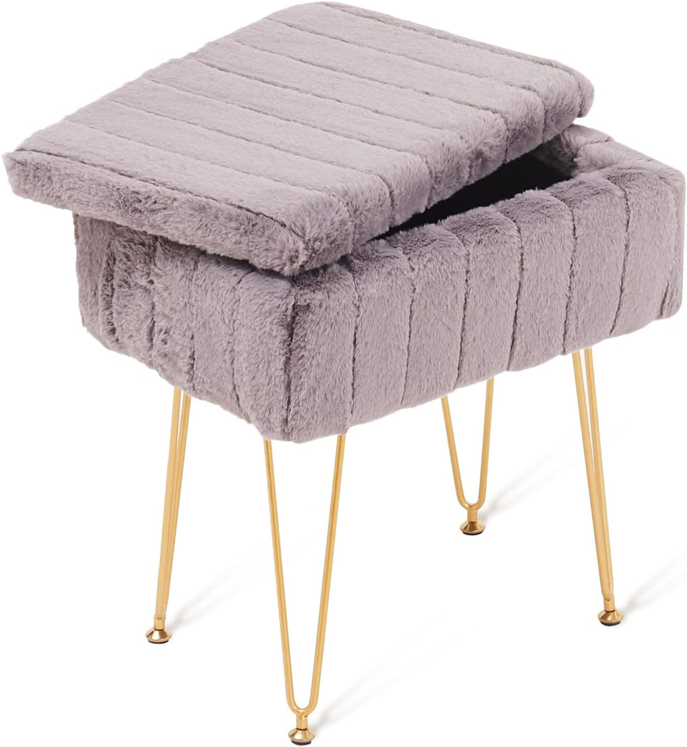 Wimarsbon Faux Mink Fur Storage Ottoman, Modern Soft Footstool, Storage Bench...