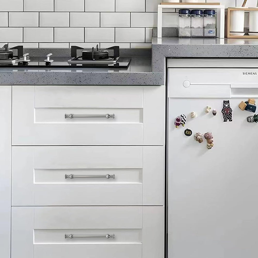 10-Pack 3-3/4inch(96mm) Hole Center Brushed Satin Nickel Cabinet Pulls Solid ...