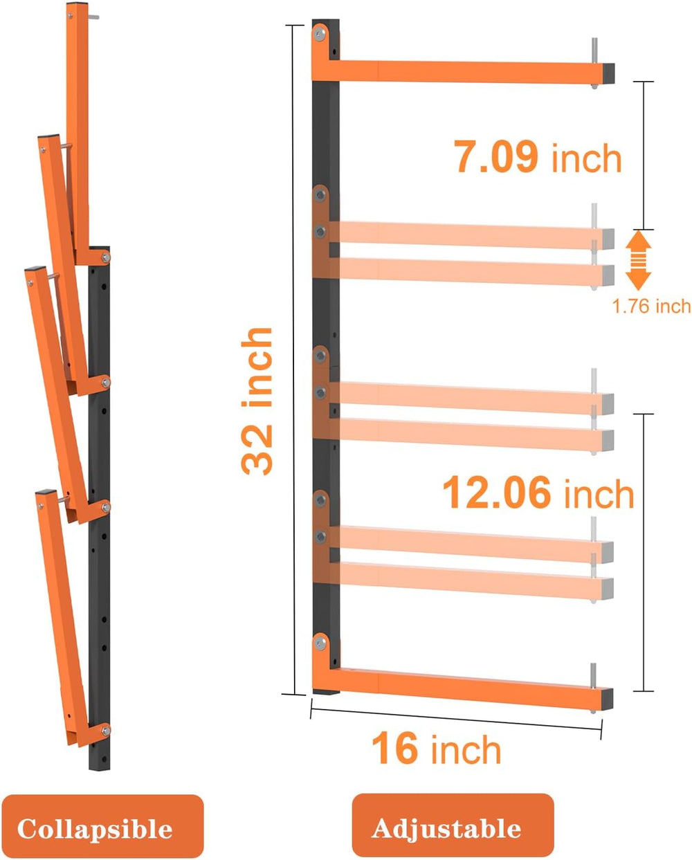 Lumber Storage Rack Wall Mount, Foldable 8-Level Wood Storage Rack