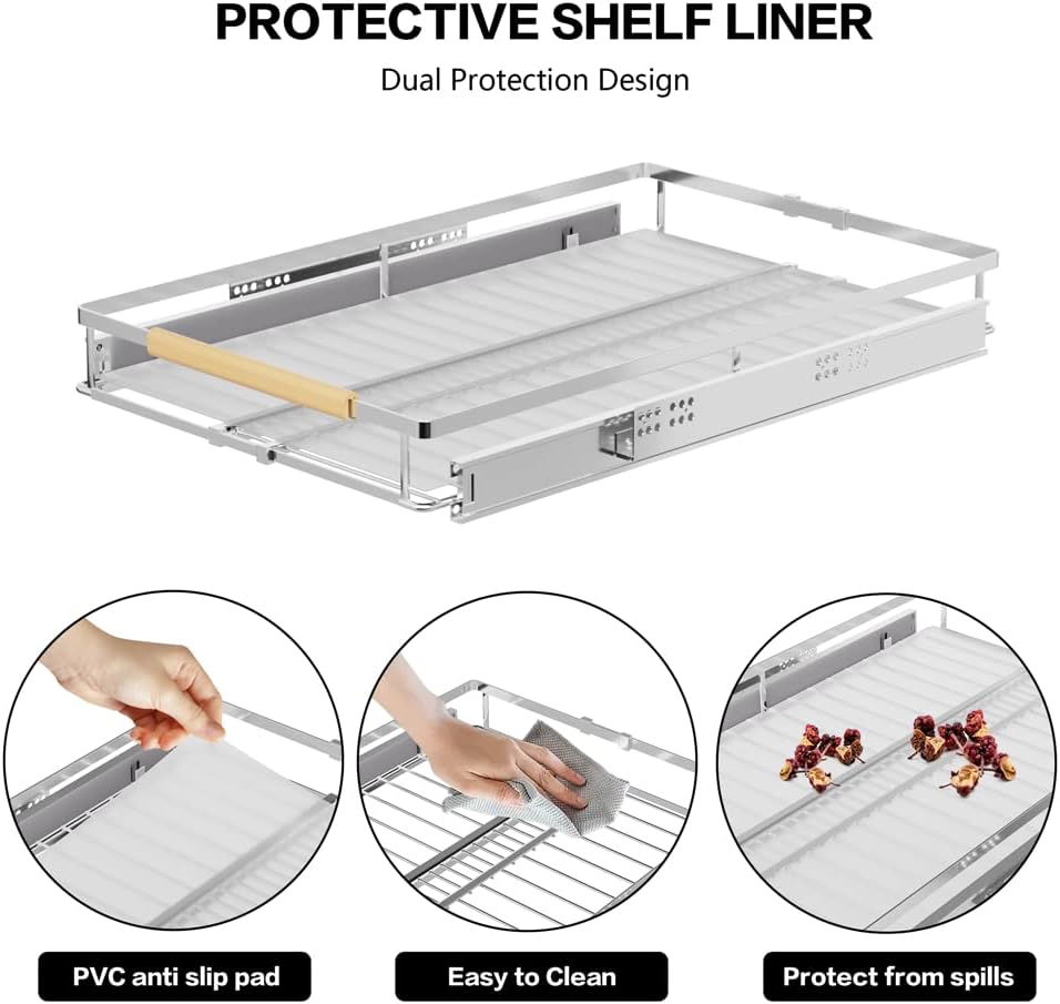 Expandable Sliding Basket, Pull-Out Cabinet Organizer, Heavy Duty Slide Out P...