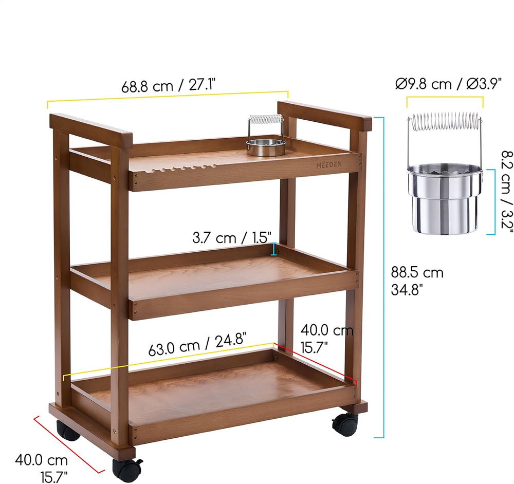 MEEDEN Rolling Art Supply Cart: Solid Beech Wood 3-Tier Storage Trolley