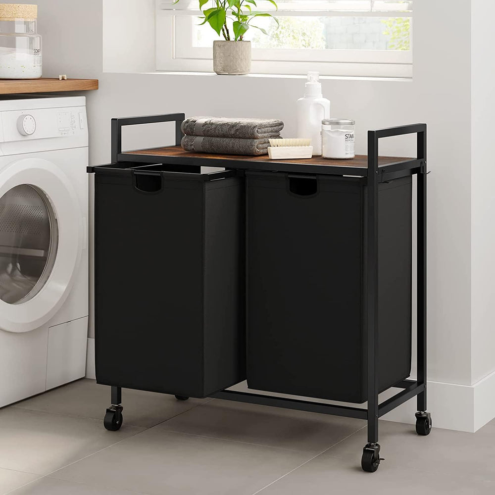 WOWLIVE Double Laundry Hamper with Wheels, Rolling Laundry Basket Organizer
