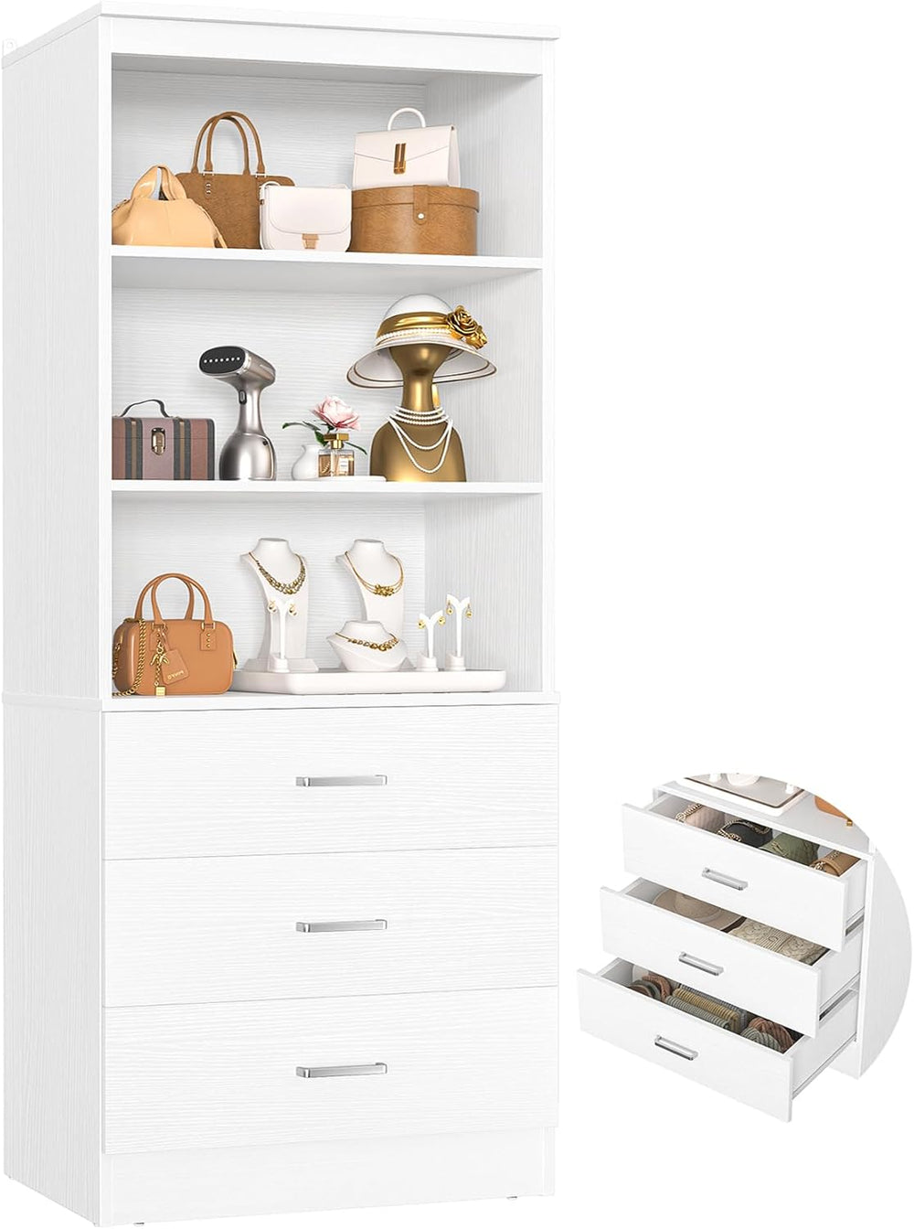 Aheaplus 23.6" Closet Drawers System, Closet System with 3 Drawers, White