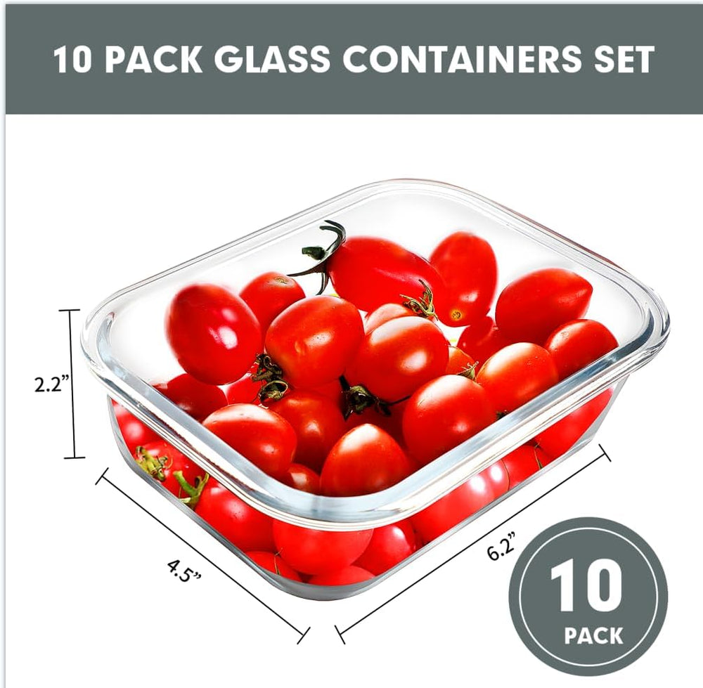 VERONES 10 PACK 22 OZ Glass Meal Prep Containers Set with Lids, Grey