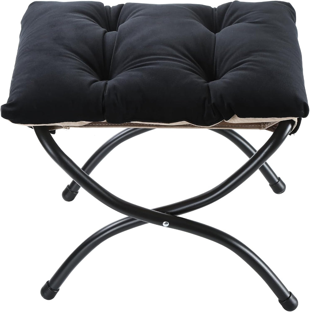 15" Upholstered Folding Foot Rest Stool with Foldable Metal Frame Black