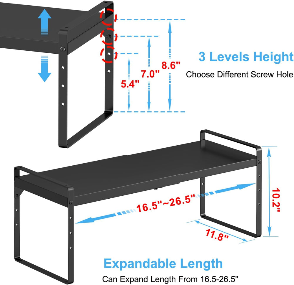 Expandable Kitchen Cabinet Shelf Organizer, Stackable Metal Storage Shelves