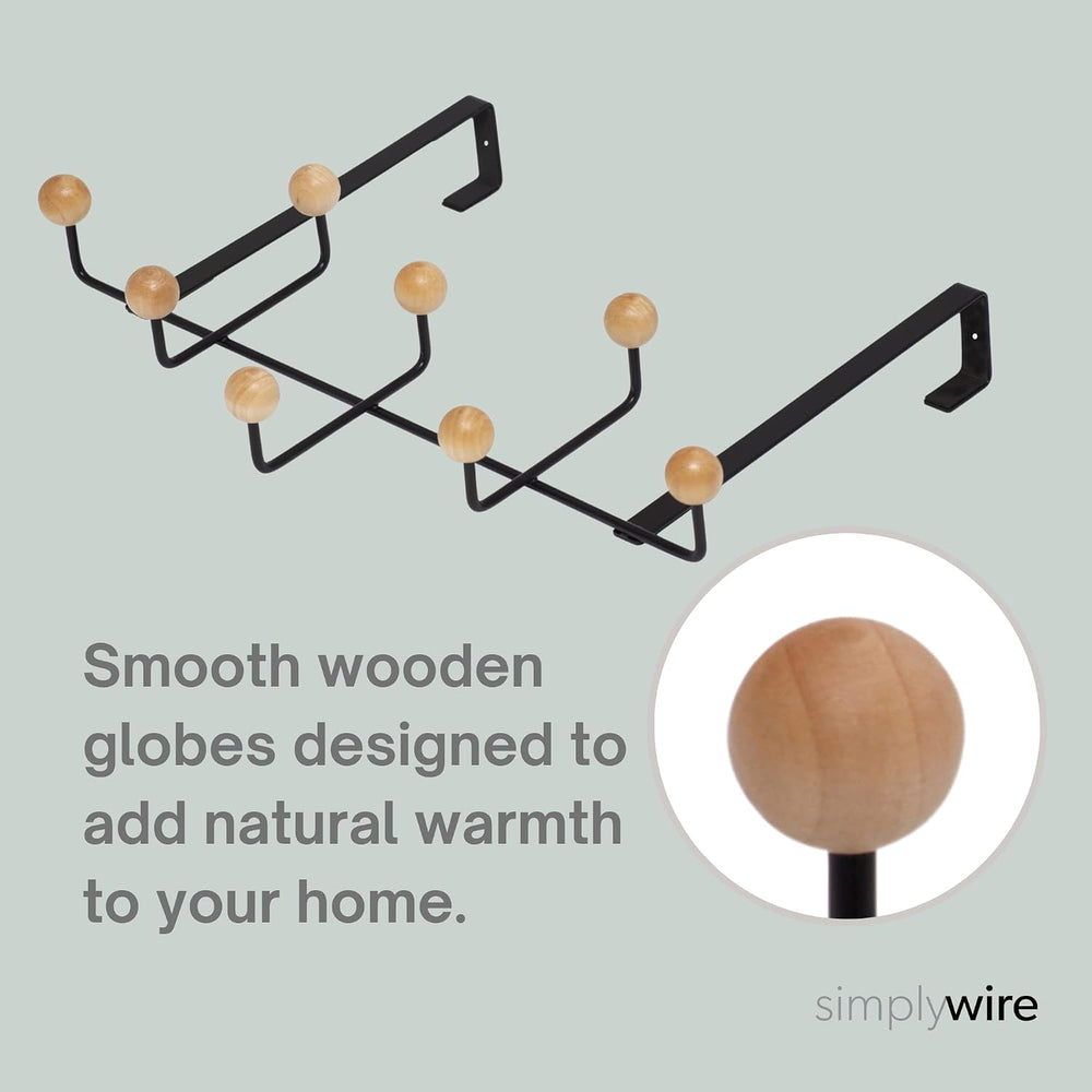 simplywire – Over Door Coat Rack – 8 Wooden Hooks - Black