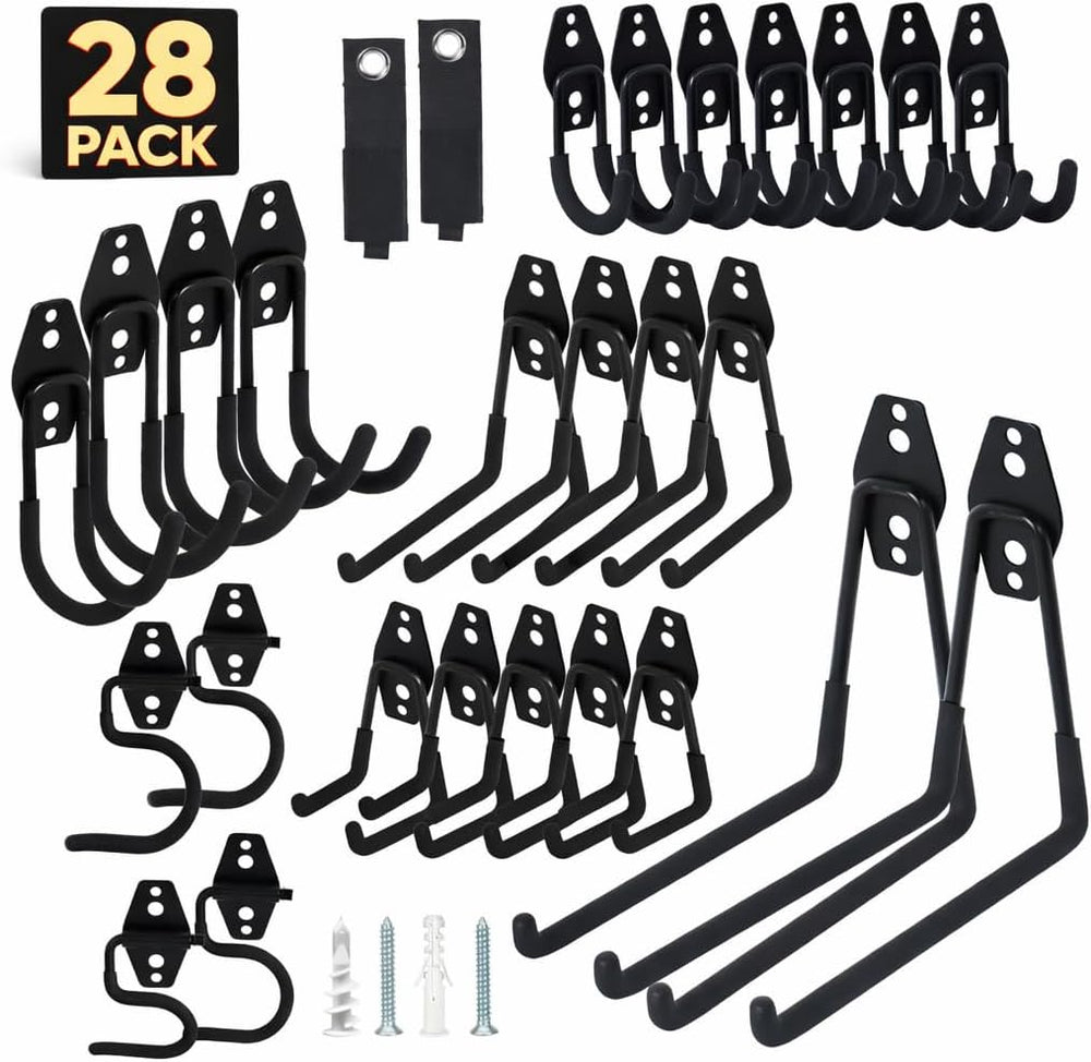 28 Pack Steel Heavy Duty Garage Hooks Storage Hooks with Anti-Slip Coating, U...