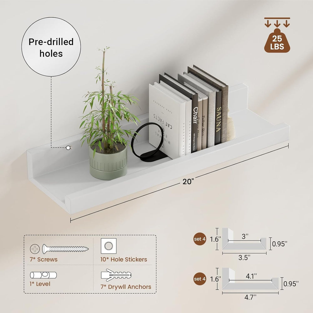 Heimlove 20 Inch Picture Ledge Set of 8 White