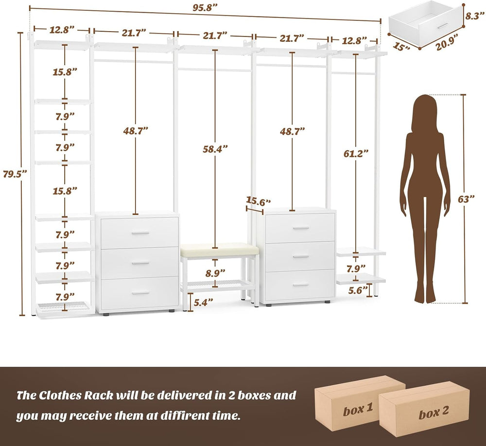 Aheaplus Wall Mounted Closet System, Closet Organizer with 6-Drawers, White