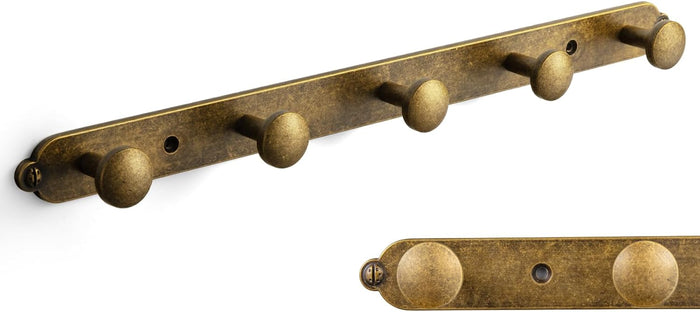 Goo-Ki Antique Brass Coat Rack Wall Mount, Heavy Duty Zinc Wall Mounted Coat Hooks with Keelplate Backplate, Vintage Hat and Towel Hanger Rail for Entryway, Bathroom and Mudroom (5 Hooks)