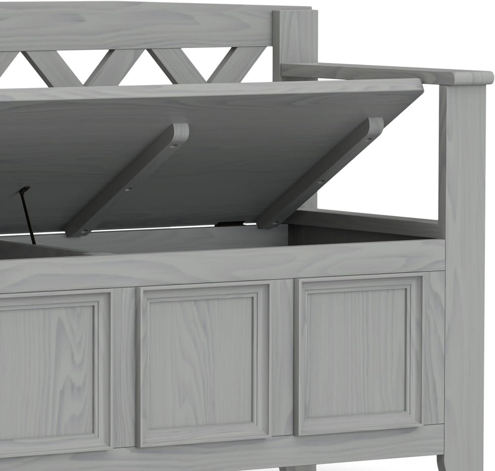 SIMPLIHOME Amherst 48" Wide Solid Wood Storage Bench in Fog Grey