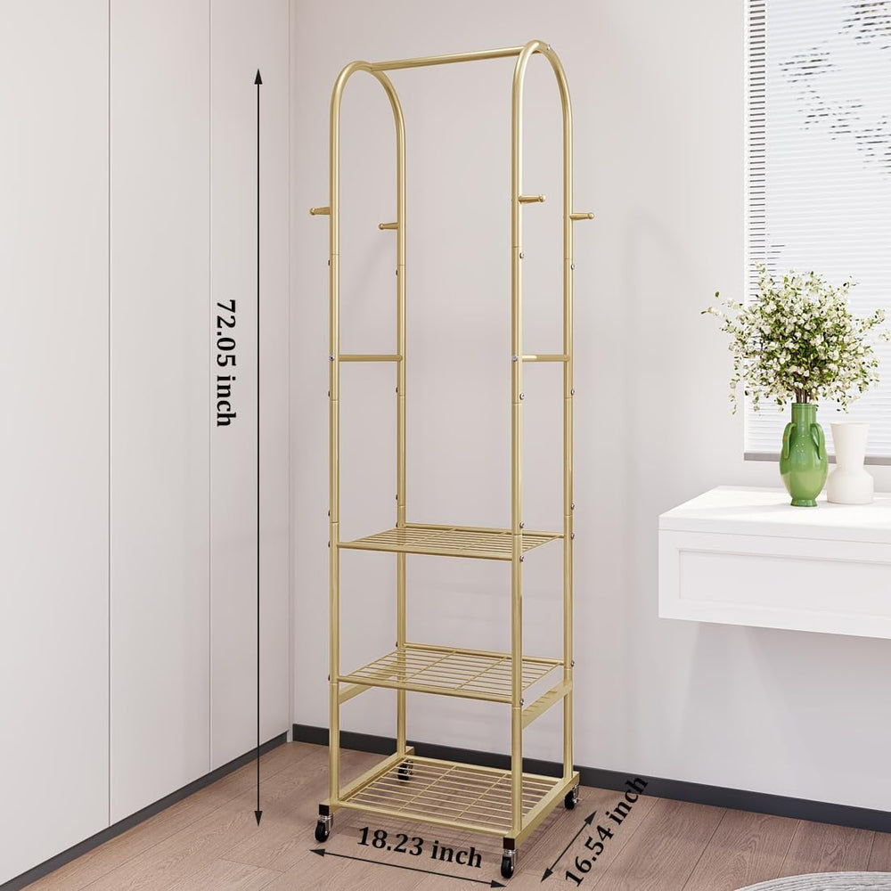 SUOERNUO Clothes Rack Clothing Rack With Wheels and 3 Tier Metal Shelves
