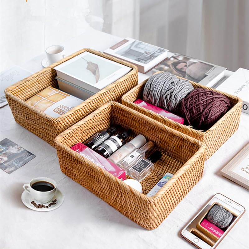 Rattan Storage Baskets, Wicker Baskets for Organizing, Hand Woven Fruit Baske...