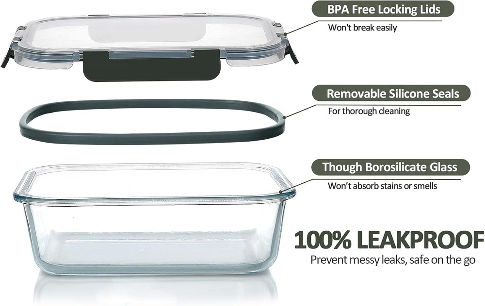 M MCIRCO 10 Pack Glass Food Storage Container with Lids,Gray