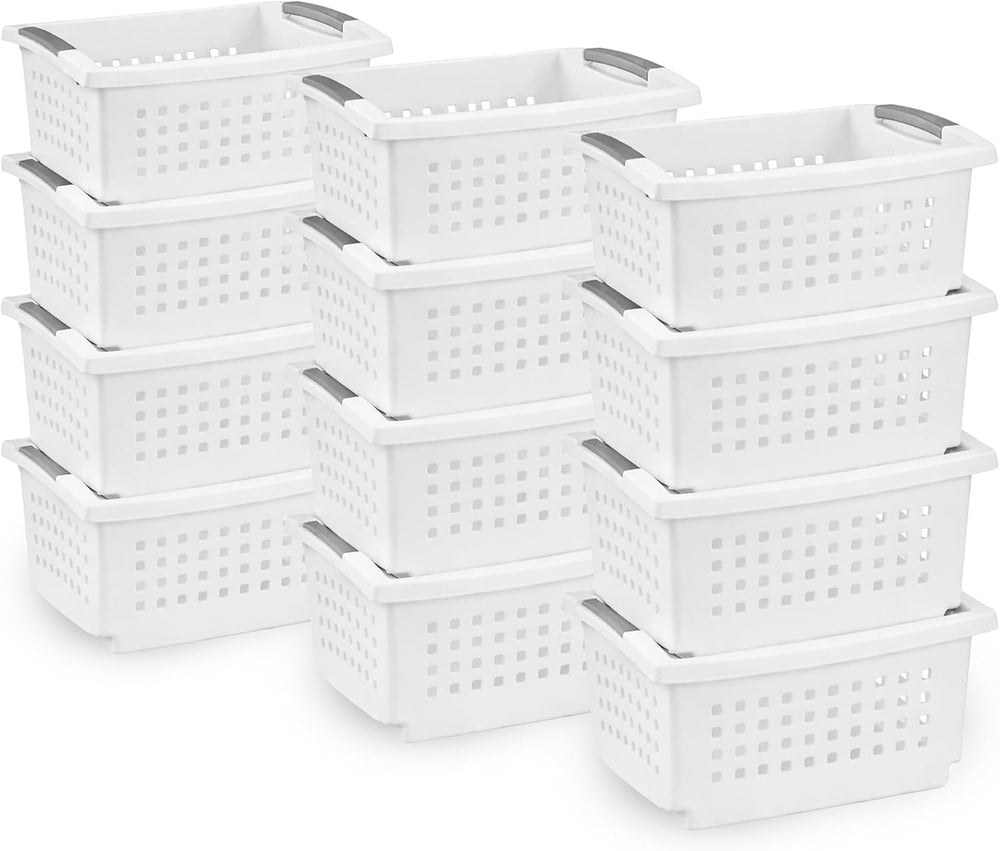 Sterilite 12 Pack Medium Stacking Basket, Open Top Storage Bin with Handles, ...