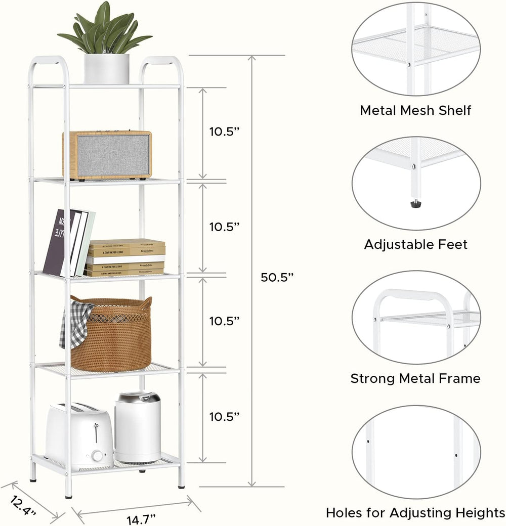 5 Tier Standing Shelf Units for Kitchen Storage Rack, White