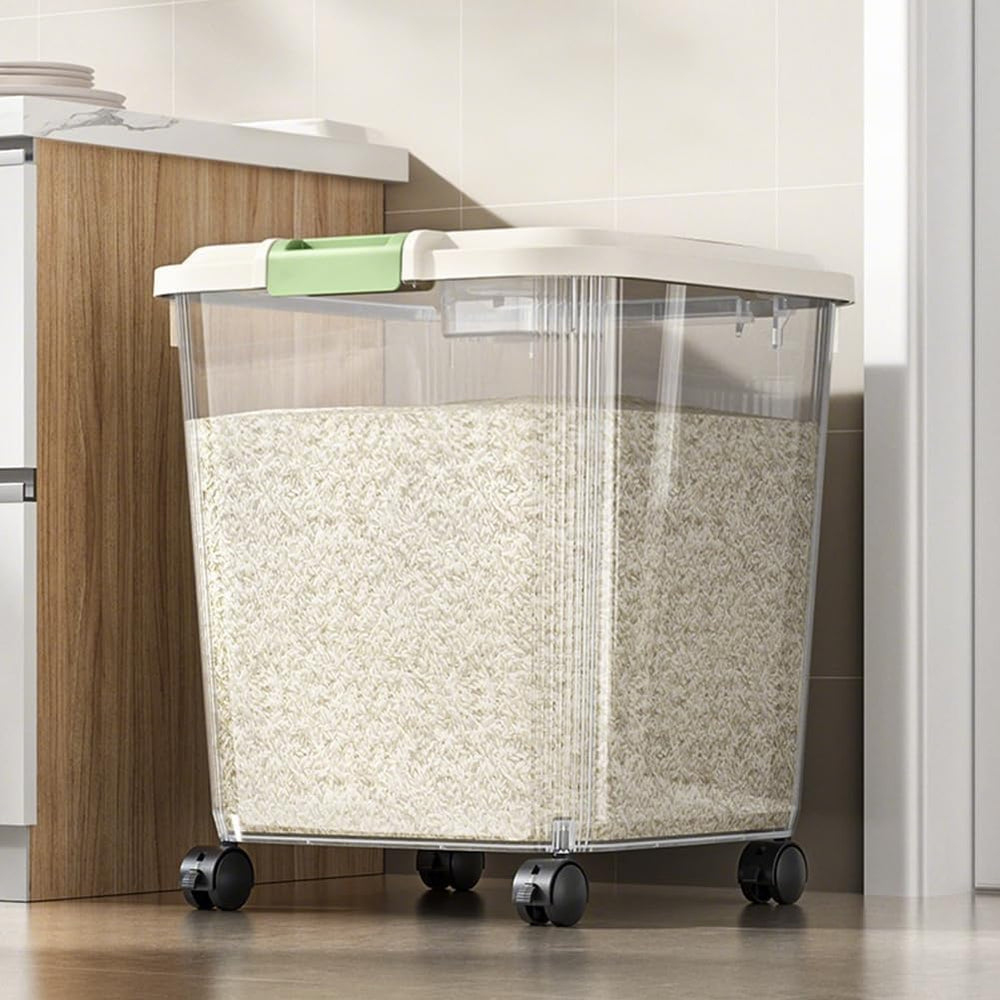 Food-Grade Rice Storage Container with Measuring Cup/Wheels – Airtight, Anti-...