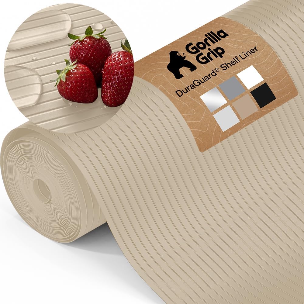 GORILLA GRIP Shelf Liner, Non-Adhesive Cabinet Liners, 20"x30' Beige