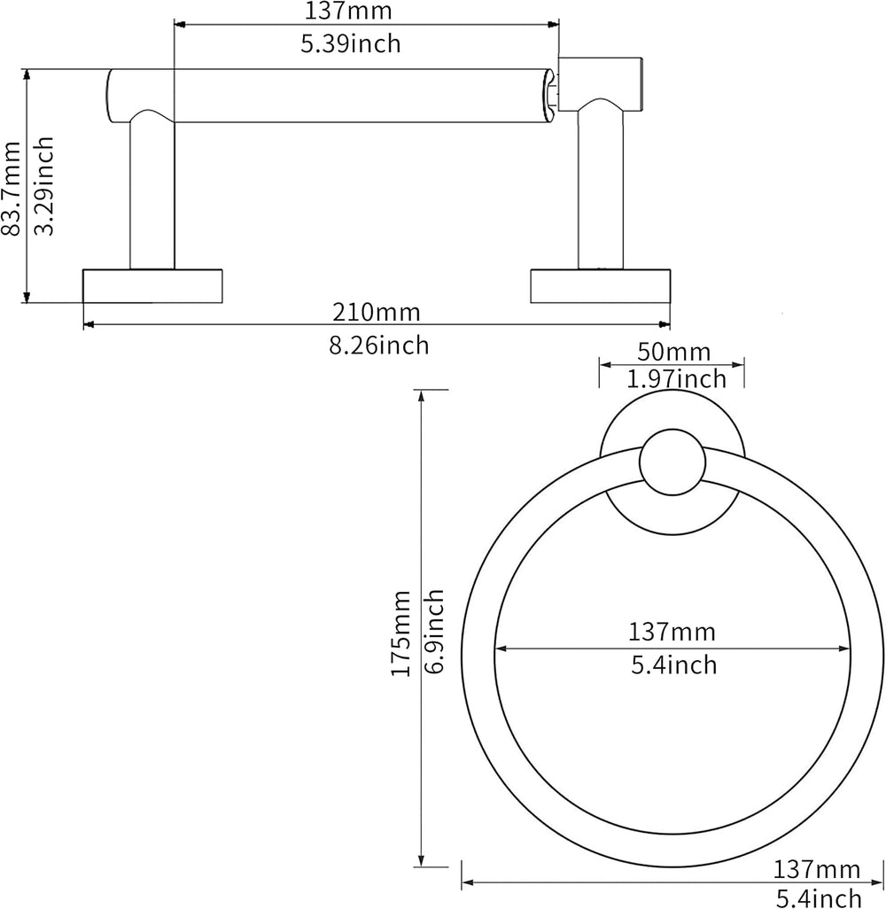 Brushed Toilet Paper Holder & Towel Ring SUS304 Stainless Steel 2pc Bathr...
