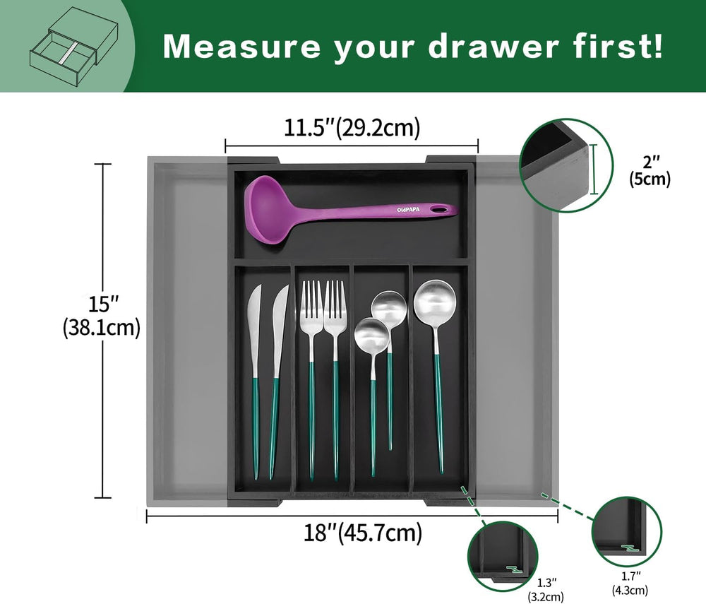 Utoplike Bamboo Silverware Drawer Organizer, Black Kitchen Utensils Tray