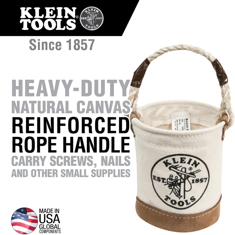 Klein Tools 5104MINI Mini Tool Bucket, All-Purpose Tool Bucket with Leather-B...