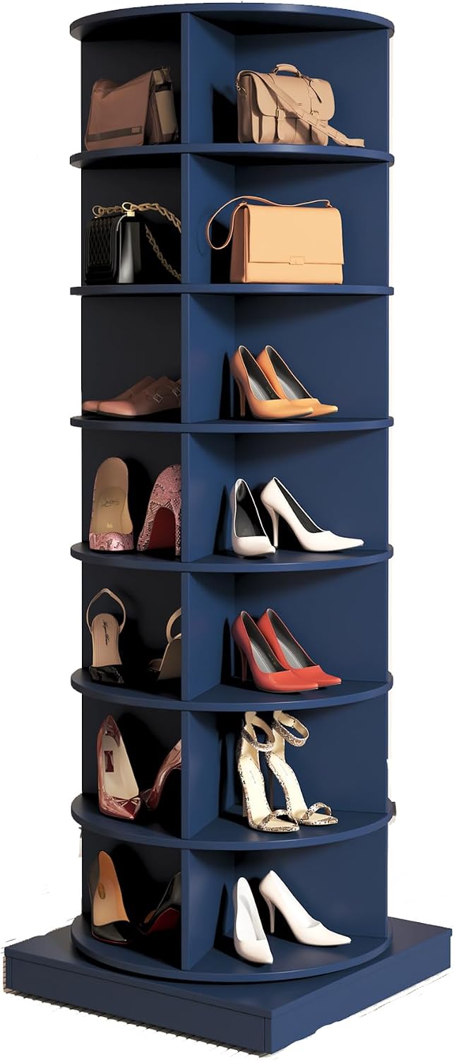Rotating Shoe Rack Tower, Wooden Spinning Shoe Organizer, Free Standing 360° ...
