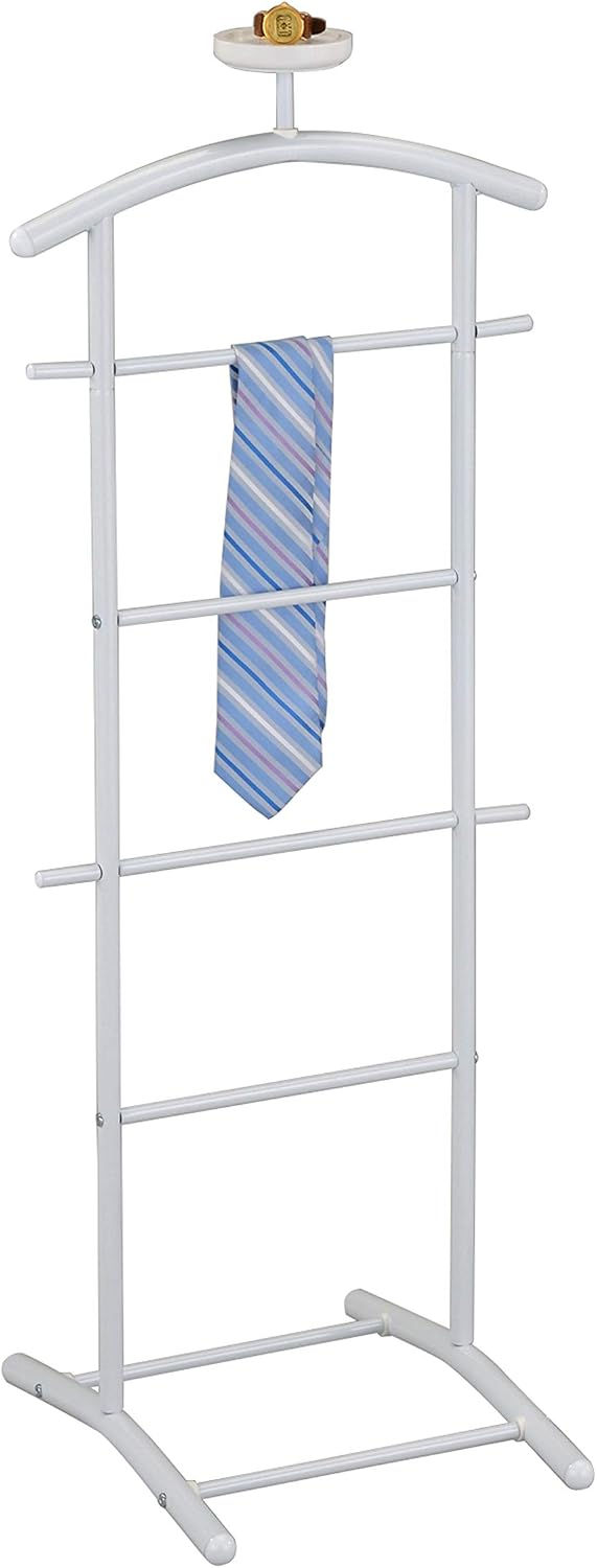 Suit & Tie Freestanding Valet Stand Clothing Organizer Rack, White
