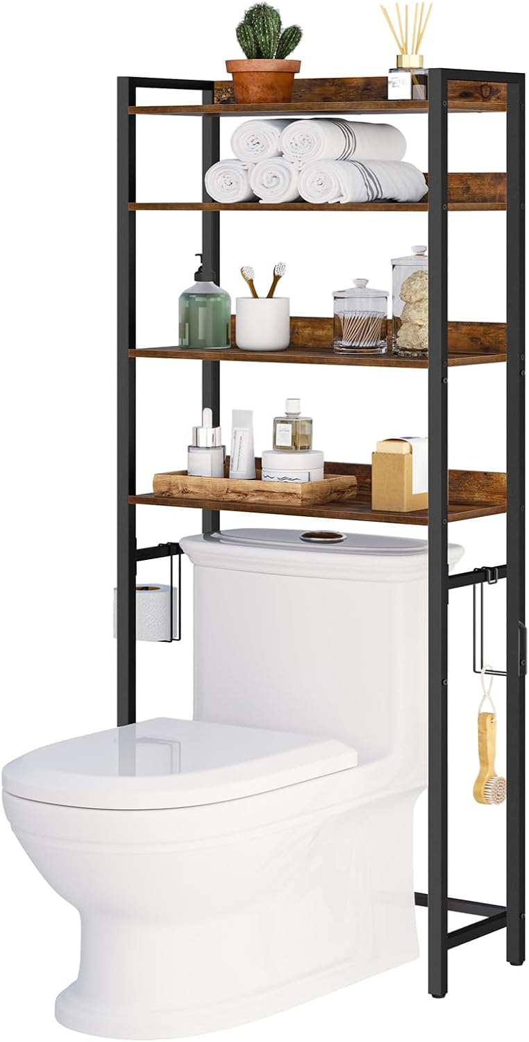 MAHANCRIS Over The Toilet Storage Rack, 4 Tier Bathroom Organizer Over Toilet...