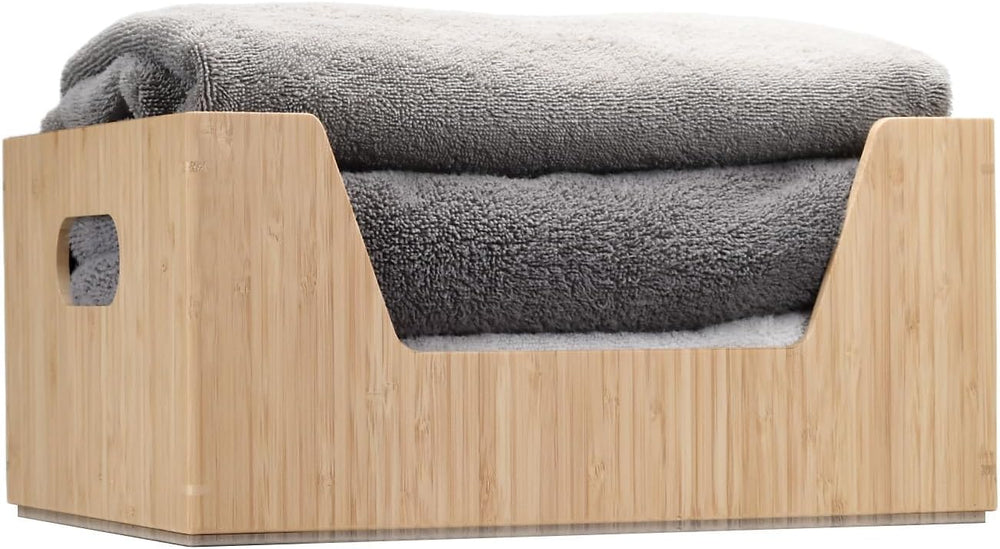 MobileVision Bamboo Storage Box with Open Front Stackable Bin Organizer to us...